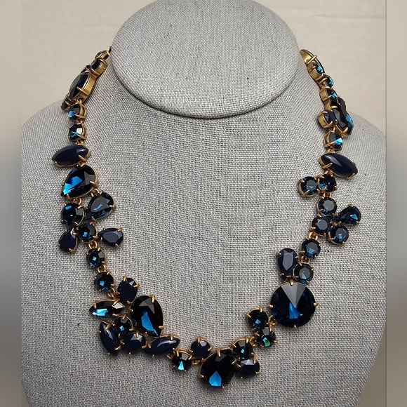 [J. CREW] Blue Crystal Foliage Collar Statement Necklace - Picture 2 of 16